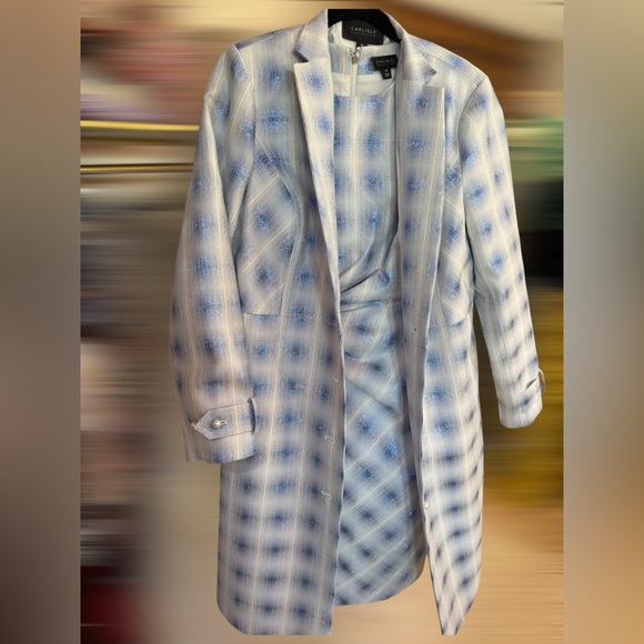 Carlisle Collection NWT Designer Dress, Shimmer Sheen White&Blue W/Pearl Detail - Picture 7 of 11